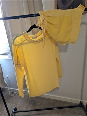 Yellow Waffle Knit Crewneck Short Set